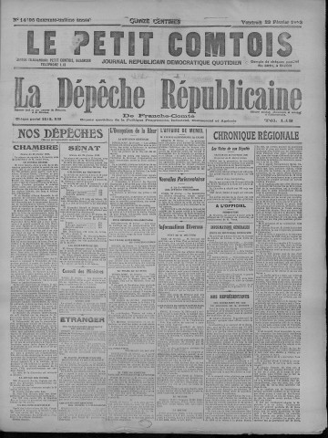 23/02/1923 - La Dépêche républicaine de Franche-Comté [Texte imprimé]