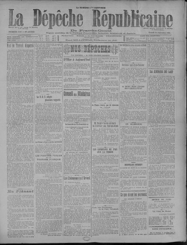 23/09/1922 - La Dépêche républicaine de Franche-Comté [Texte imprimé]