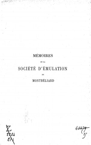 01/01/1895 - Mémoires de la Société d'émulation de Montbéliard [Texte imprimé]
