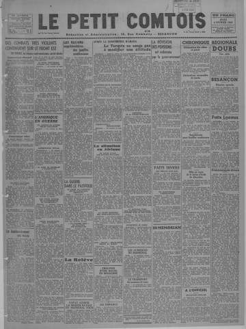 04/02/1943 - Le petit comtois [Texte imprimé] : journal républicain démocratique quotidien