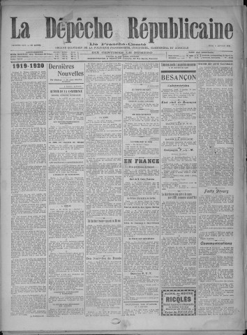 08/01/1920 - La Dépêche républicaine de Franche-Comté [Texte imprimé]