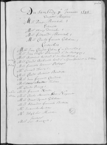 Registre des délibérations municipales 1er janvier - 31 décembre 1695