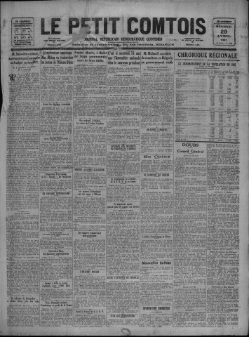 29/04/1931 - Le petit comtois [Texte imprimé] : journal républicain démocratique quotidien
