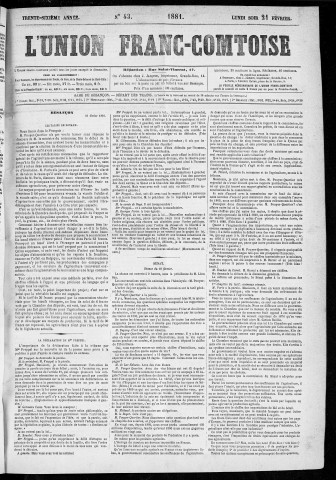 21/02/1881 - L'Union franc-comtoise [Texte imprimé]