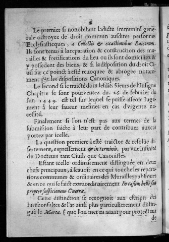 [Mémoire sur le point de savoir si le chapitre de l'église métropolitaine de Besançon doit contribuer aux fortifications de la ville]