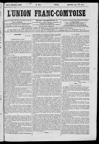 22/03/1882 - L'Union franc-comtoise [Texte imprimé]