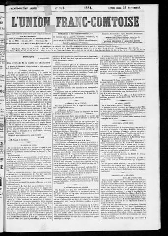 21/11/1881 - L'Union franc-comtoise [Texte imprimé]