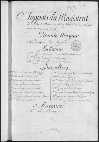Registre des délibérations municipales 1er janvier - 31 décembre 1723