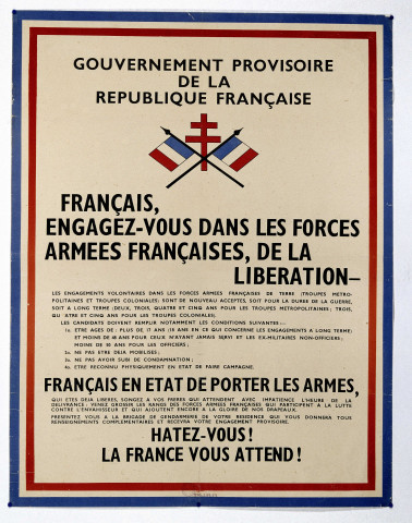 Français, engagez-vous dans les forces armées françaises de la libération..., affiche