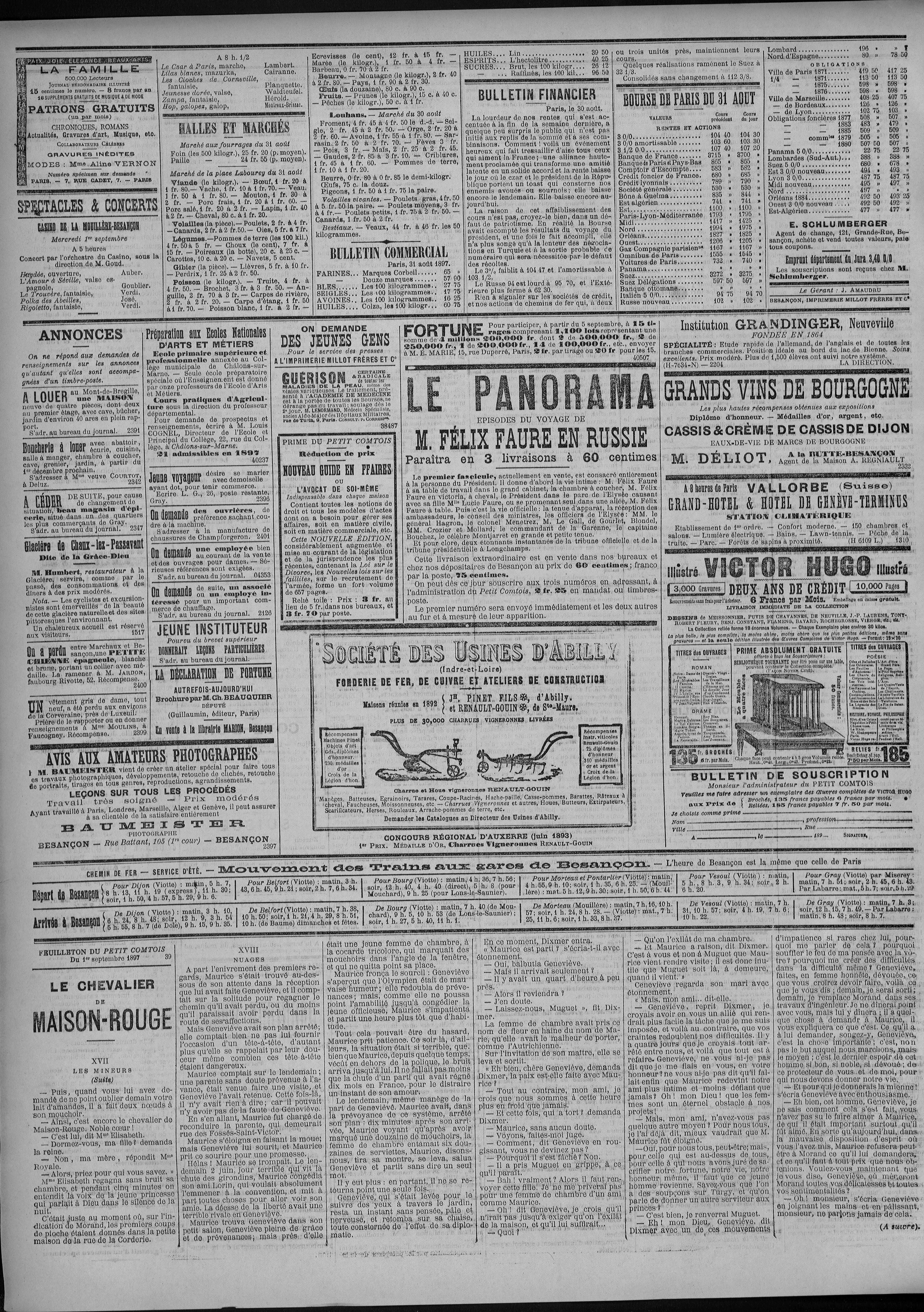 01/09/1897 - Le petit comtois [Texte imprimé] : journal républicain  démocratique quotidien - - Mémoire Vive patrimoine numérisé de Besançon