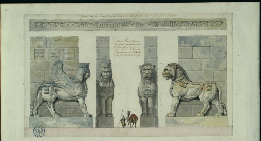 Sphinx et lions colossaux qui décorent les entrées latérales du portique qui est devant l'arrivée du grand escalier / Pierre-Adrien Pâris , [S.l.] : [P.-A. Pâris], [1700-1800]