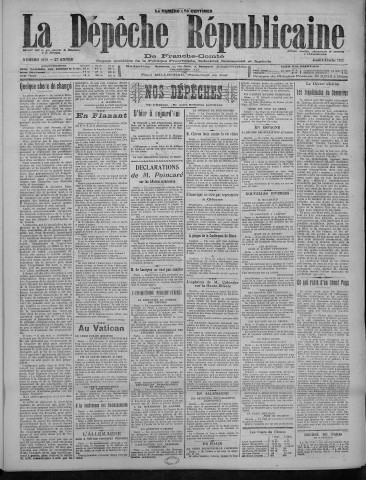 09/02/1922 - La Dépêche républicaine de Franche-Comté [Texte imprimé]