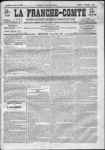 02/12/1860 - La Franche-Comté : organe politique des départements de l'Est