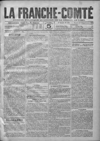 09/09/1892 - La Franche-Comté : journal politique de la région de l'Est