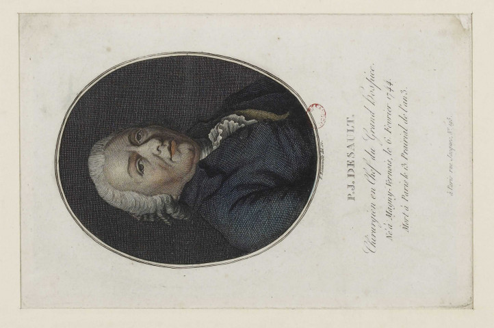 P. J. Desault [image fixe] / F. Bonneville del. sc , Paris : rue Jacques, N° 195, 1780/1790