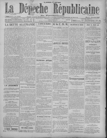 01/11/1927 - La Dépêche républicaine de Franche-Comté [Texte imprimé]