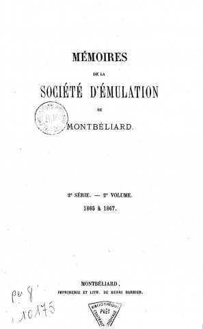 01/01/1865-1867 - Mémoires de la Société d'émulation de Montbéliard [Texte imprimé]