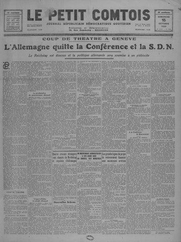 15/10/1933 - Le petit comtois [Texte imprimé] : journal républicain démocratique quotidien