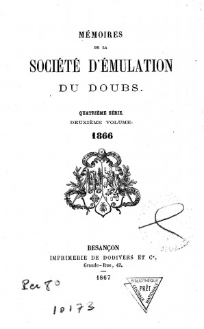 01/01/1866 - Mémoires de la Société d'émulation du Doubs [Texte imprimé]