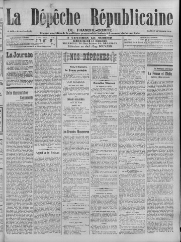17/09/1912 - La Dépêche républicaine de Franche-Comté [Texte imprimé]