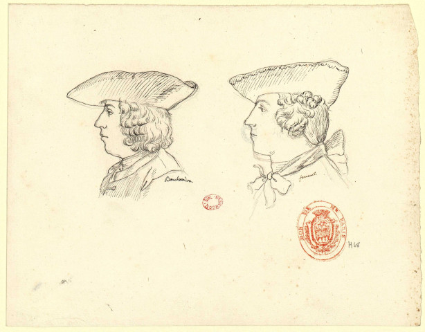 Edme Bouchardon et Jean César Fenouil, de profil [Dessin] , 1729/1730