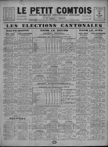 08/10/1934 - Le petit comtois [Texte imprimé] : journal républicain démocratique quotidien