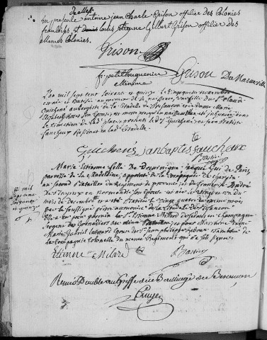 Registre d'établissements militaires : La Citadelle
baptêmes (naissances), mariages sépultures (décès) (24 février 1775 - 7 octobre 1783)