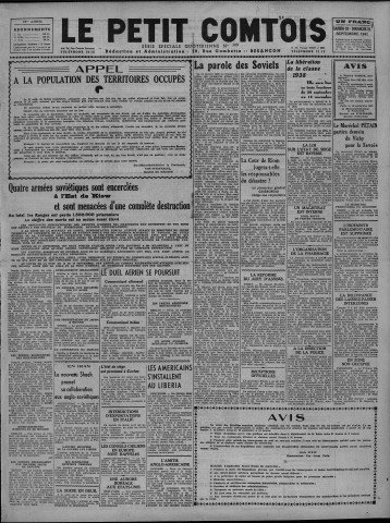 20/09/1941 - Le petit comtois [Texte imprimé] : journal républicain démocratique quotidien