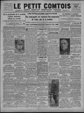 07/09/1939 - Le petit comtois [Texte imprimé] : journal républicain démocratique quotidien