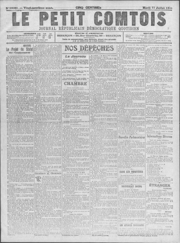 11/07/1911 - Le petit comtois [Texte imprimé] : journal républicain démocratique quotidien