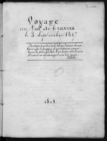 Ms 1454 - « Voyage au Val-de-Travers, le 3 septembre 1817 »