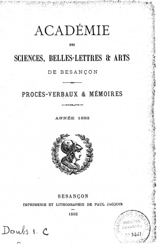 01/01/1892 - Procès verbaux et mémoires [Texte imprimé] /