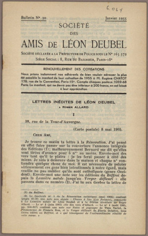01/1955 - Bulletin / Société des amis de Léon Deubel