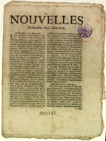 Nouvelles ordinaires du 2 juin 1674