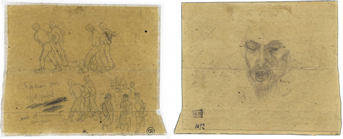 Recto : Appel général ; verso : Tête de mourant, dessin de Léon Delarbre