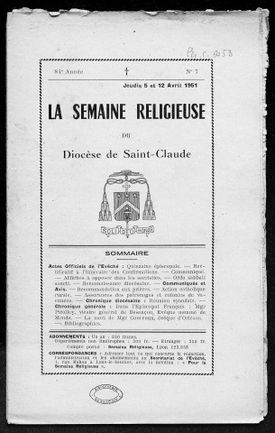 05/04/1951 - La Semaine religieuse du diocèse de Saint-Claude [Texte imprimé]