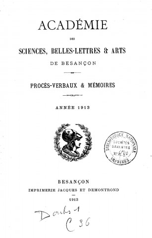 01/01/1913 - Procès verbaux et mémoires [Texte imprimé] /