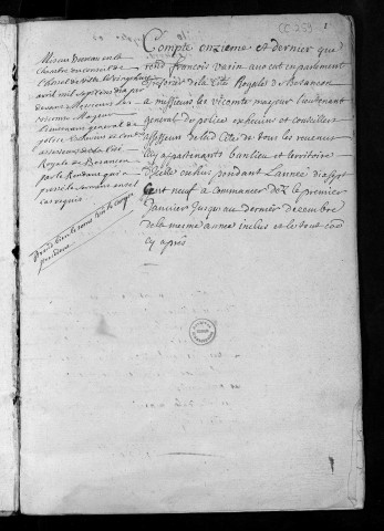 Comptes de la Ville de Besançon, recettes et dépenses, Compte de François Varin (1709)