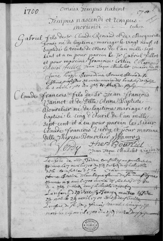 Paroisse Saint Pierre : baptêmes (naissances), mariages, sépultures (décès) (29 mars 1700 1er octobre 1708).