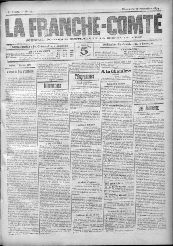 18/11/1894 - La Franche-Comté : journal politique de la région de l'Est