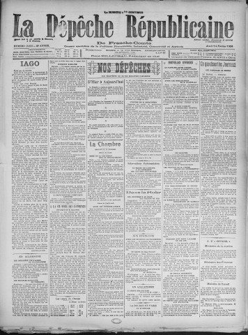 14/02/1924 - La Dépêche républicaine de Franche-Comté [Texte imprimé]