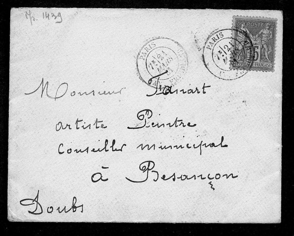 Ms 1439 - Lettres du peintre Jean Gigoux au peintre A. Fanart, relatives à la collection donnée au Musée de Besançon par J. Gigoux (21 mars 1881-11 décembre 1894)