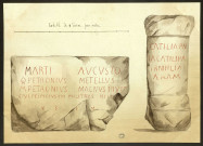 Inscriptions trouvées dans les ruines du temple de Marc-Auguste, au lac d'Antre (Jura). 1 : 50 [dessin] , [S.l.] : [s.n.], [s.d.]