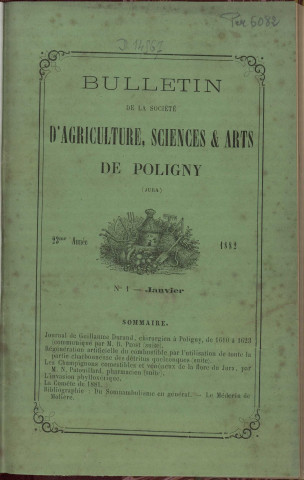 01/01/1882 - Bulletin de la Société d'agriculture, sciences et arts de Poligny [Texte imprimé]