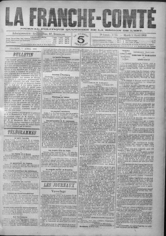 07/04/1891 - La Franche-Comté : journal politique de la région de l'Est