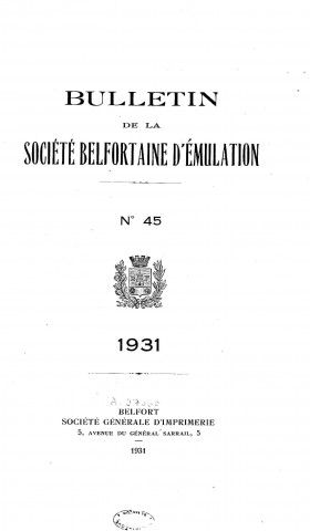 01/01/1931 - Bulletin de la Société belfortaine d'émulation [Texte imprimé]