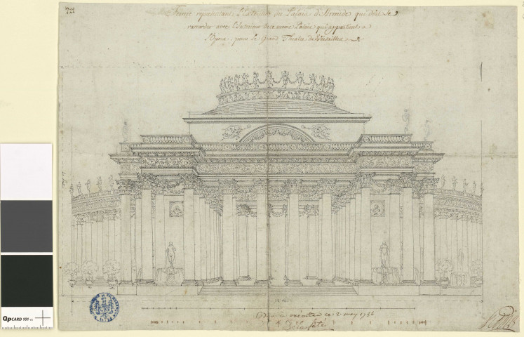 Palais d'Armide, pour le grand théâtre de Versailles. Projet de décor de théâtre / Pierre-Adrien Pâris , [S.l.] : [P.-A. Pâris], [1700-1800]