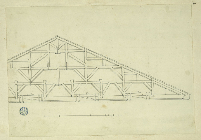 Coupe de la charpente du théâtre royal de Turin / Pierre-Adrien Pâris , [S.l.] : [P.-A. Pâris], [1700-1800]