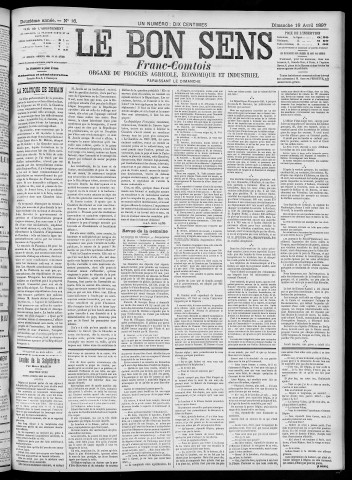 18/04/1897 - Organe du progrès agricole, économique et industriel, paraissant le dimanche [Texte imprimé] / . I