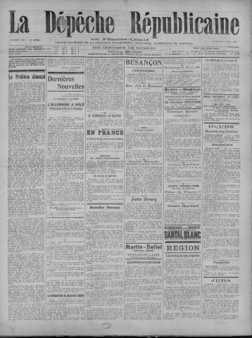 04/04/1920 - La Dépêche républicaine de Franche-Comté [Texte imprimé]